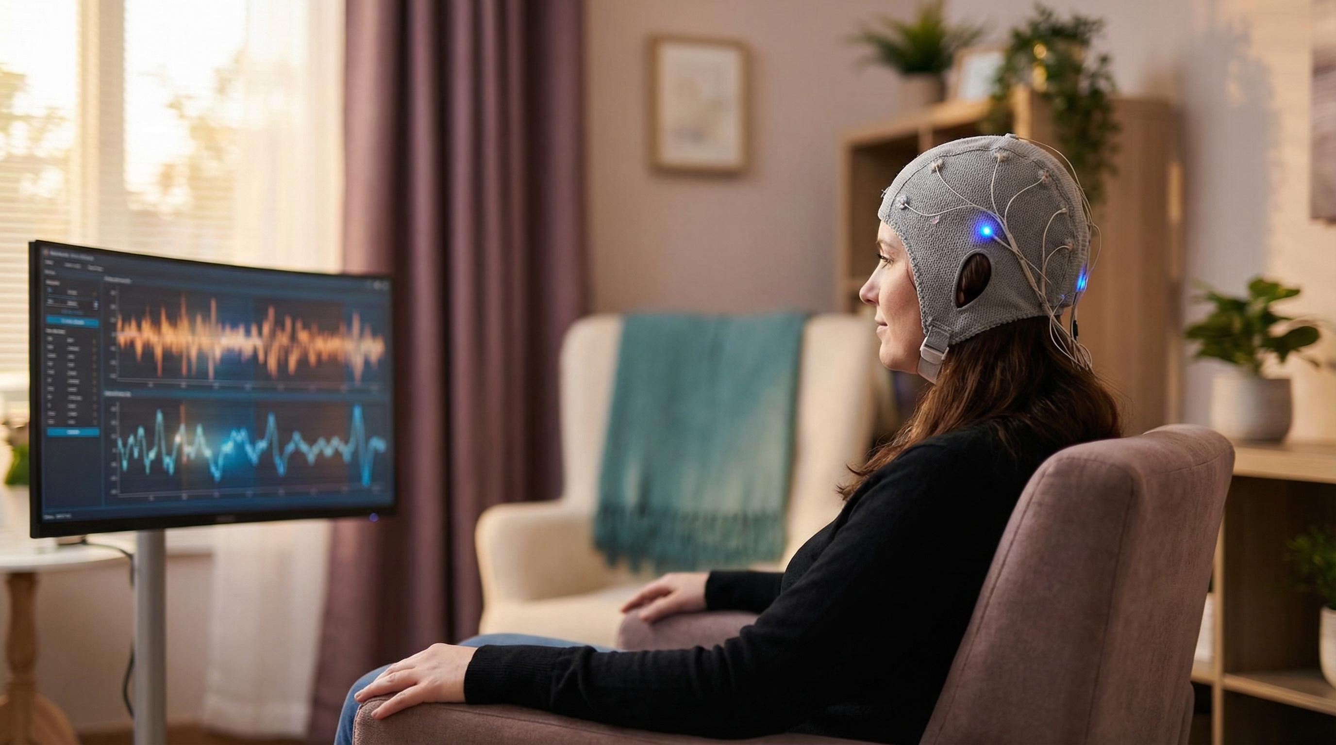Client during a neurofeedback brain training session at Neurofeedback Luxembourg